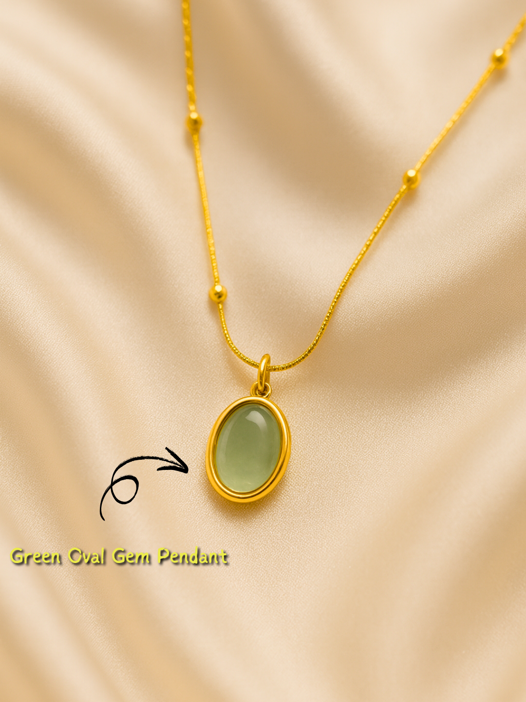 Green Oval Gem Pendant Necklace