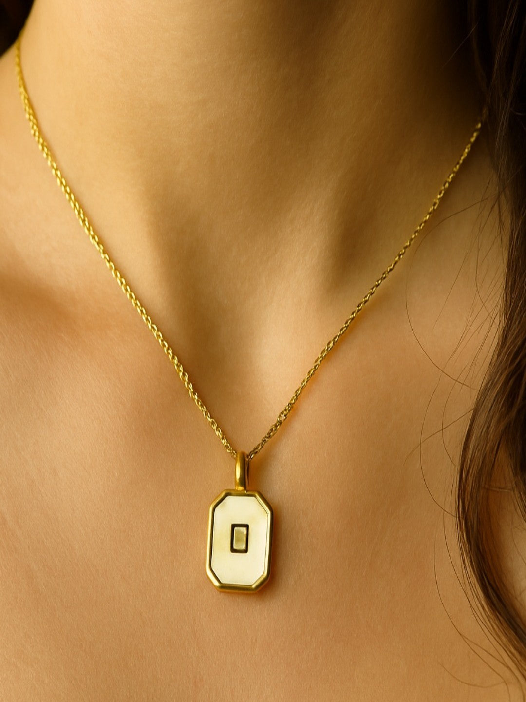 White Enamel Geometric Pendant Necklace