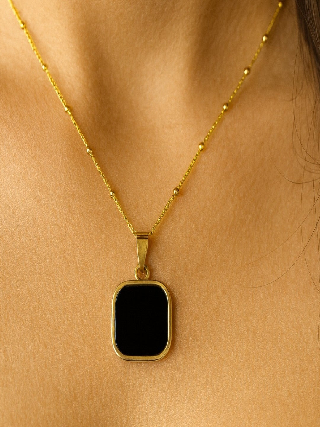 Black Square Pendant Necklace